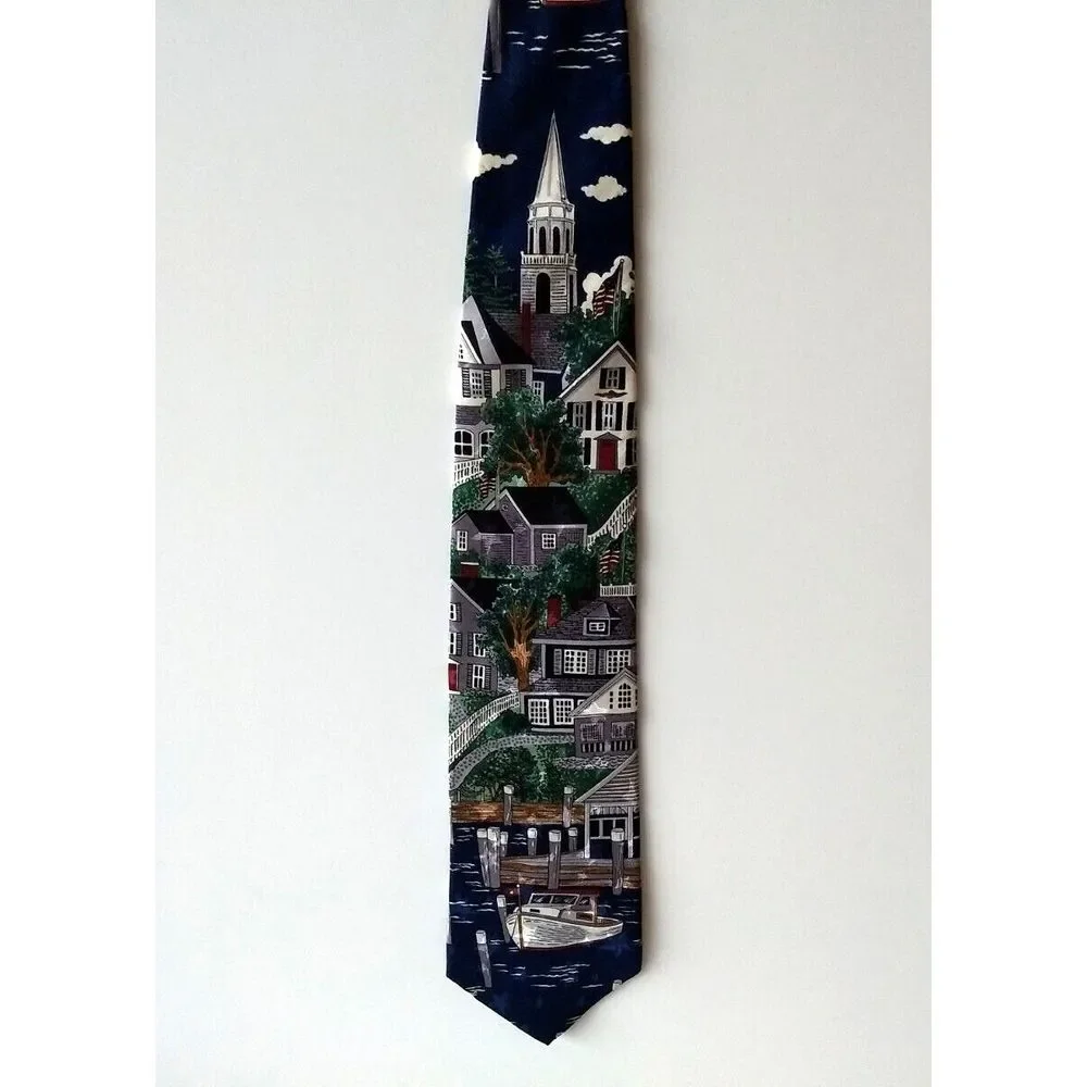 TANGO MAX RAAB Mens Neck Tie 100% Silk Americana Series New England Village Boat